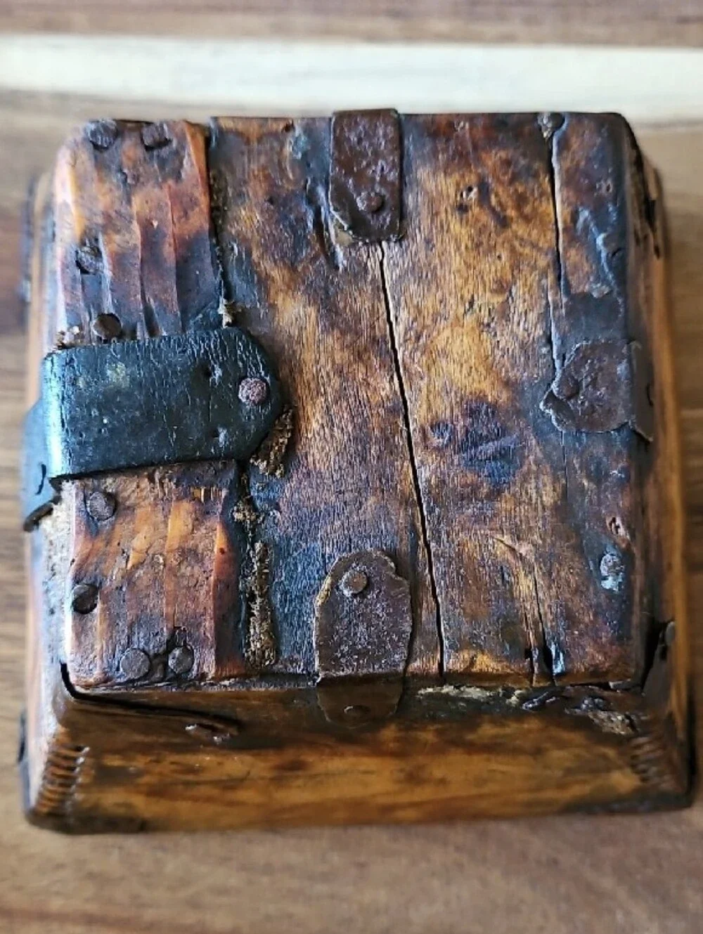 Antique Asian Wooden Rice Measure Box - Primitive Wabi-Sabi Distressed